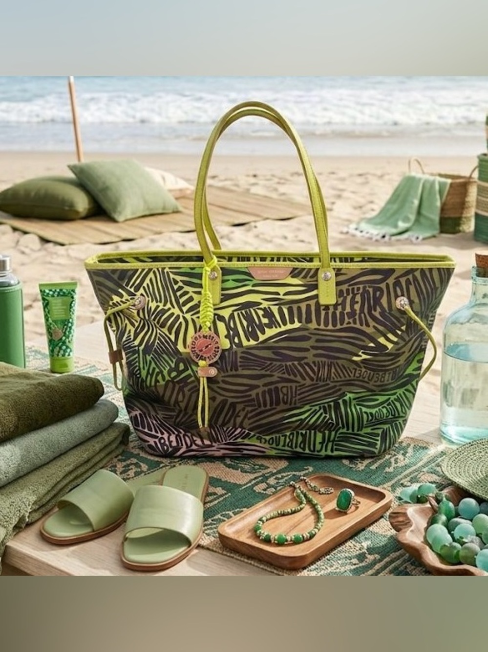 Rare Henri Bendel Graphic Undercover Tote Bag - Olive Green Monogram - MINT